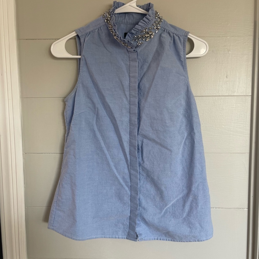 J. Crew | Sleeveless Blouse With Rhinestones On Neckline Size 0